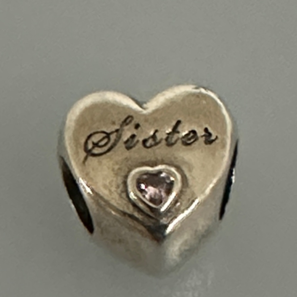 Pandora Heart Sister Charm with Pink Stone